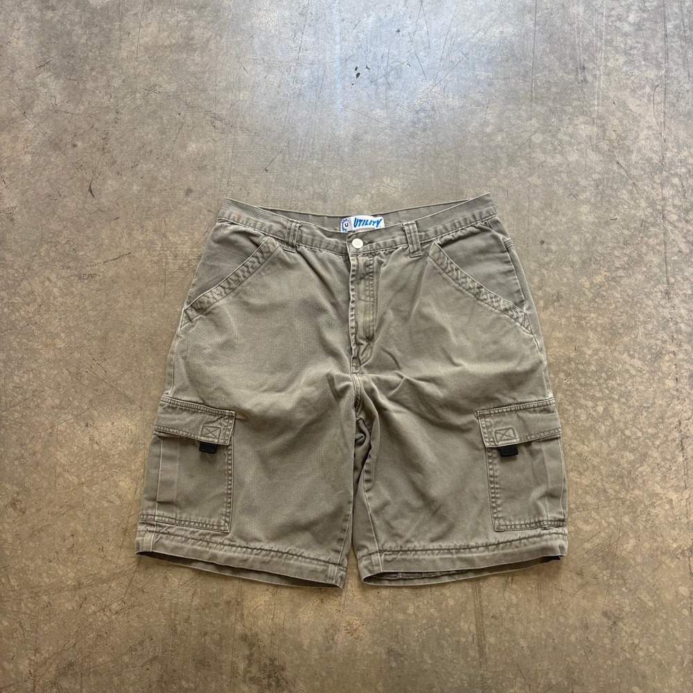 Vintage y2k Baggy Utility Skate Cargo Shorts Olive Size 34‎